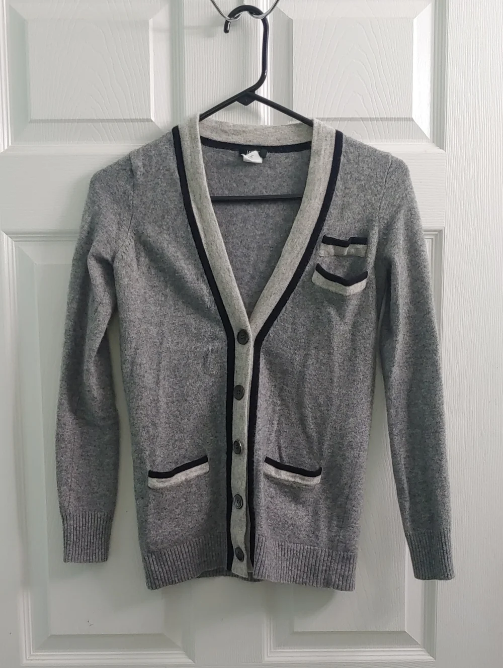 Vintage J. Crew Varsity Cardigan Women's Grey Wool Cashmere Sweater Size XS